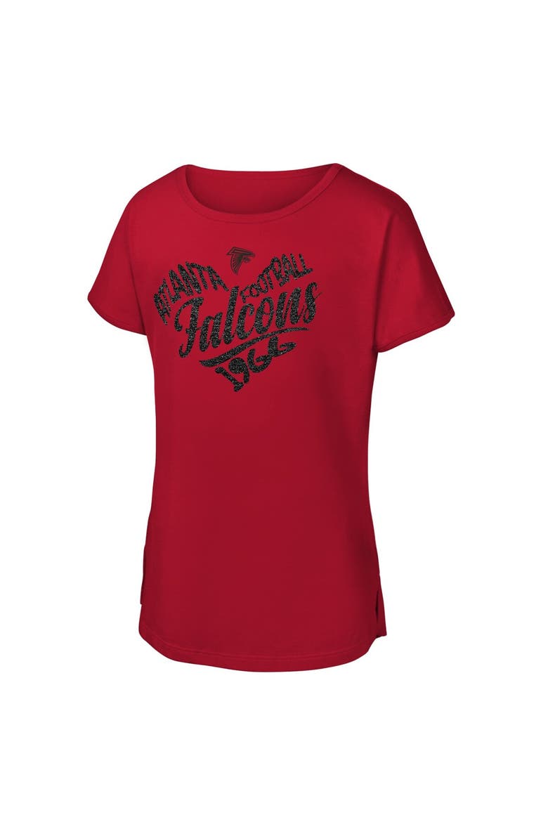 Girls Youth Red Atlanta Falcons Script Heart Dolman T-Shirt, Main, color, Red