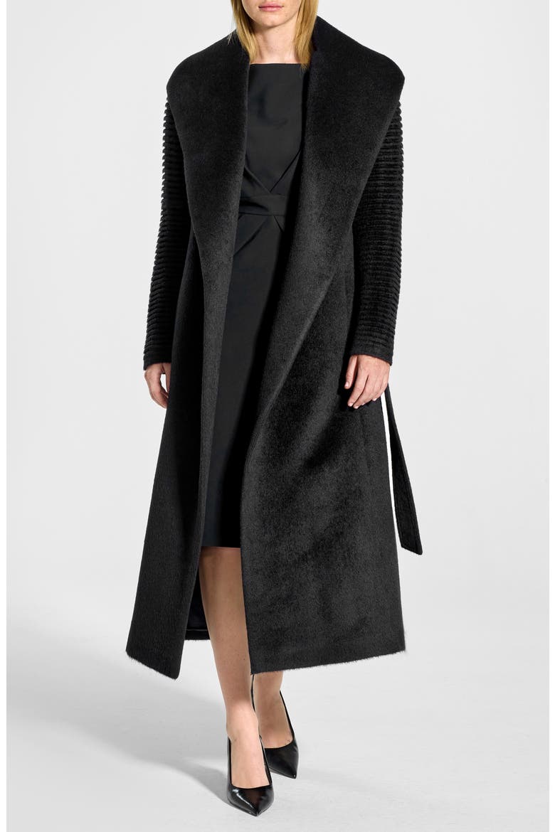 Shawl Collar Alpaca Blend Wrap Coat, Alternate, color, BLACK