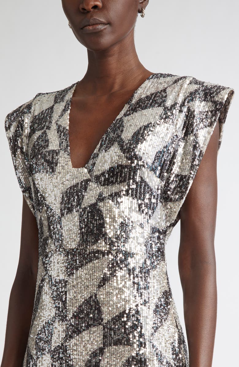 ST. JOHN Cubist Sequin Gown, Alternate, color, Ecru/ Black Multi