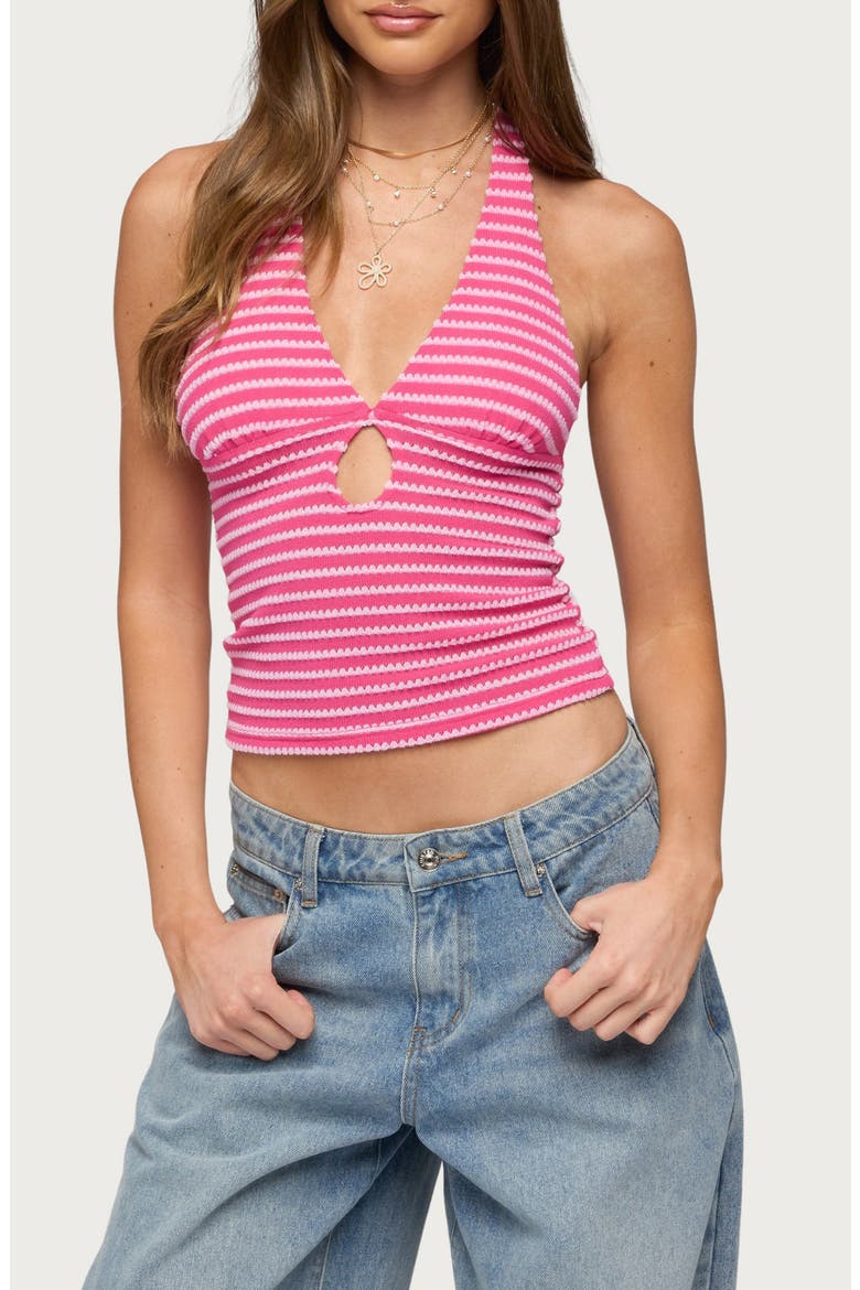 Maylah Stripe Knit Keyhole Halter Top, Main, color, FUCHSIA