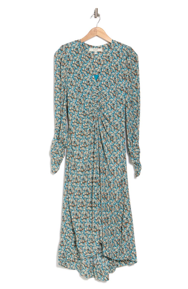 Joie Haruko Floral Print Ruched Long Sleeve High-Low Midi Dress, Alternate, color, Fjord Blue Multi