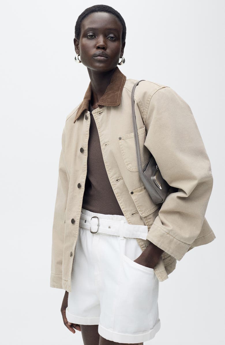 MANGO Paperbag Waist Belted Twill Shorts, Alternate, color, 