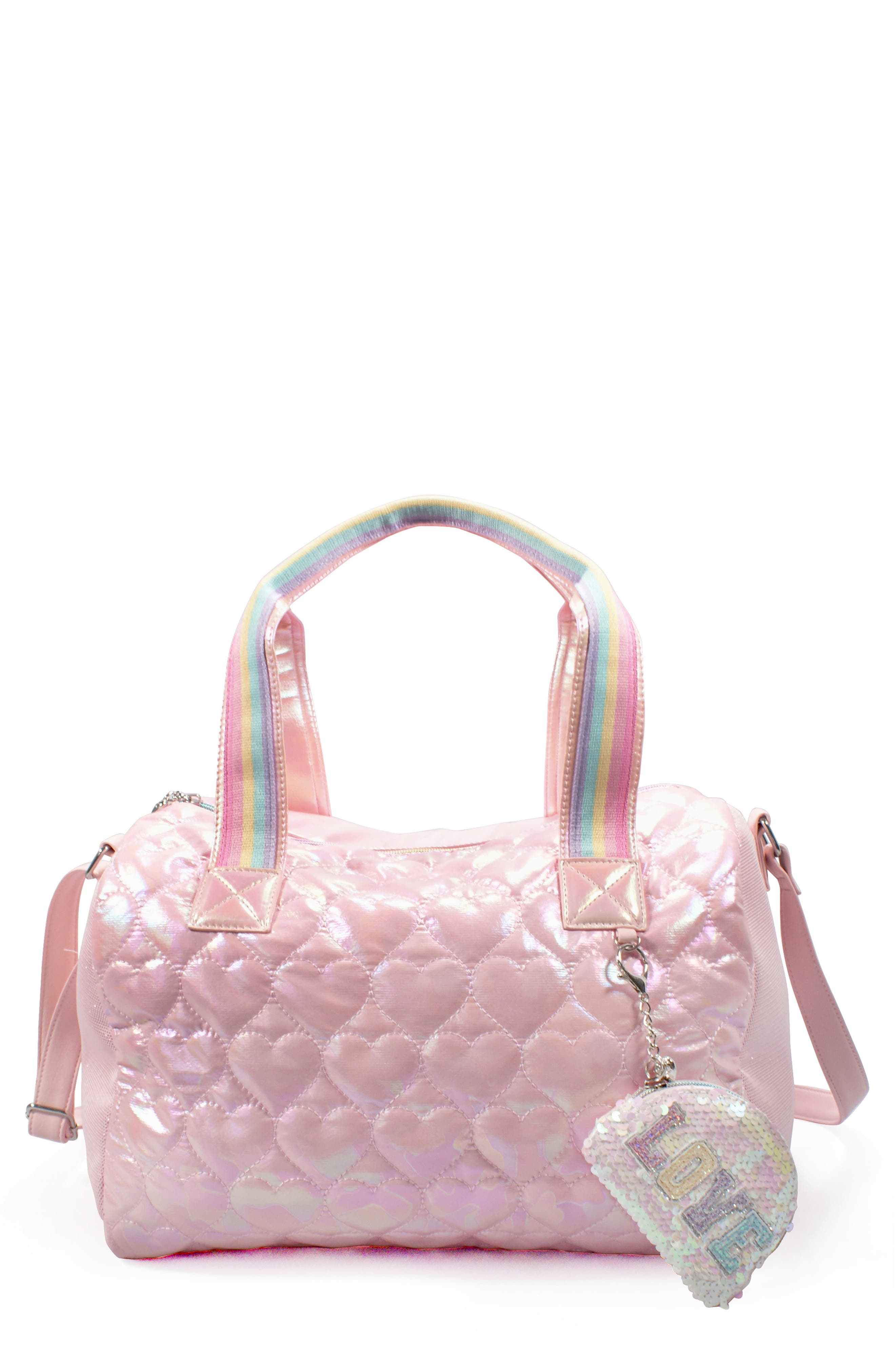 OMG Accessories Puffy Quilted Heart Duffle Bag, Main, color, 