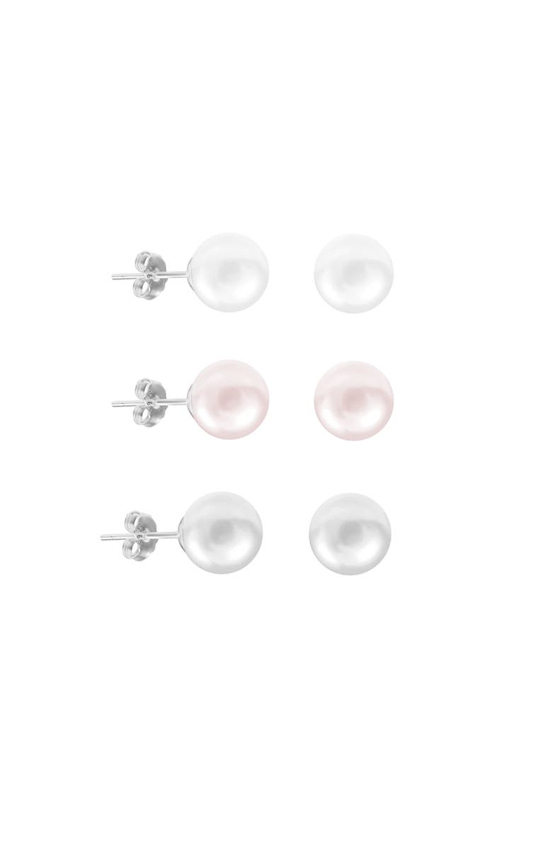 Donatello Gian 3 Pack Pearl Earrings, Main, color, Silver