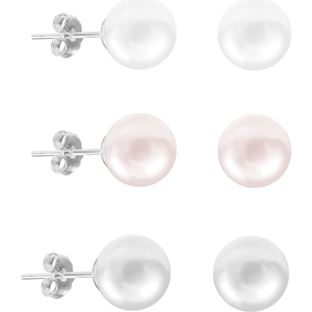 Donatello Gian 3 Pack Pearl Earrings In Silver