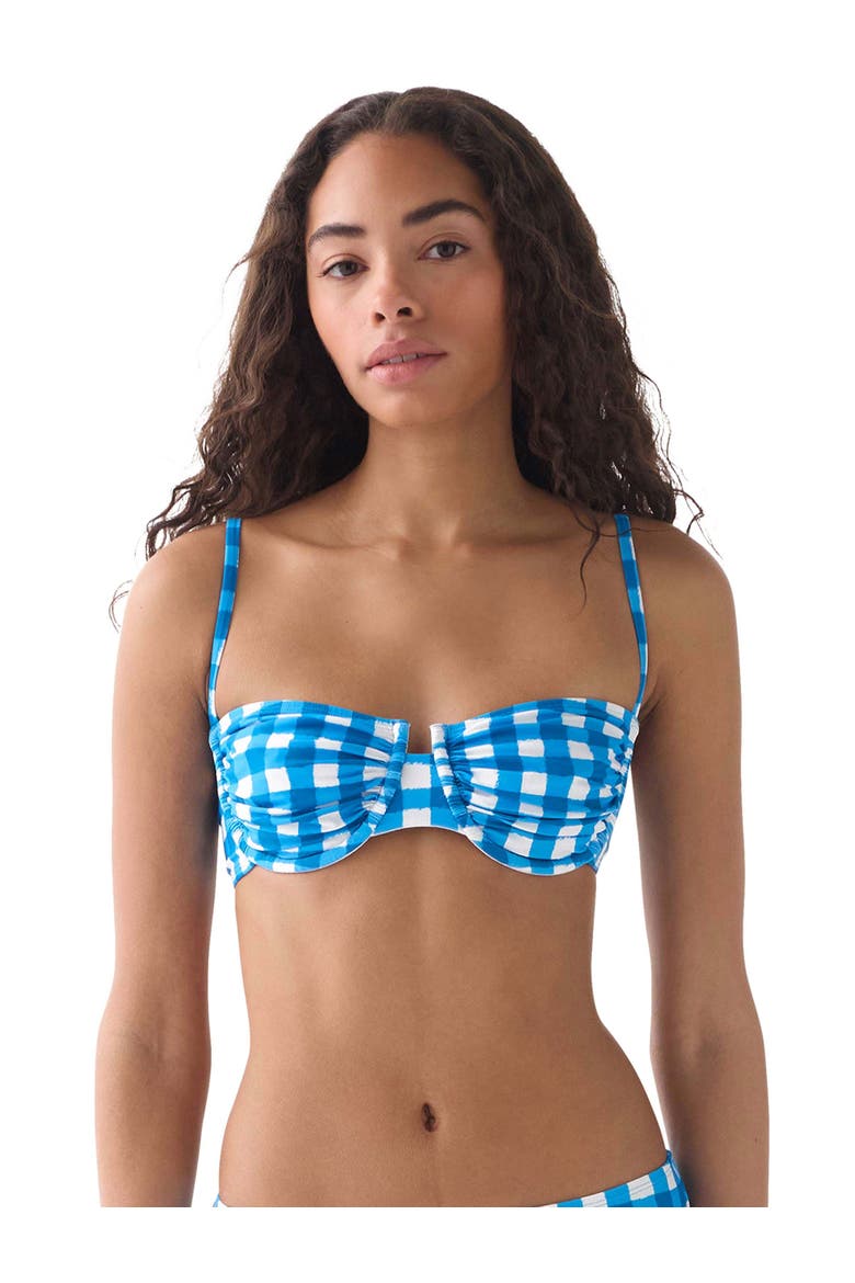 Gingham Ruched Bra Swim Top Swimsuit, Alternate, color, Santorini Blue