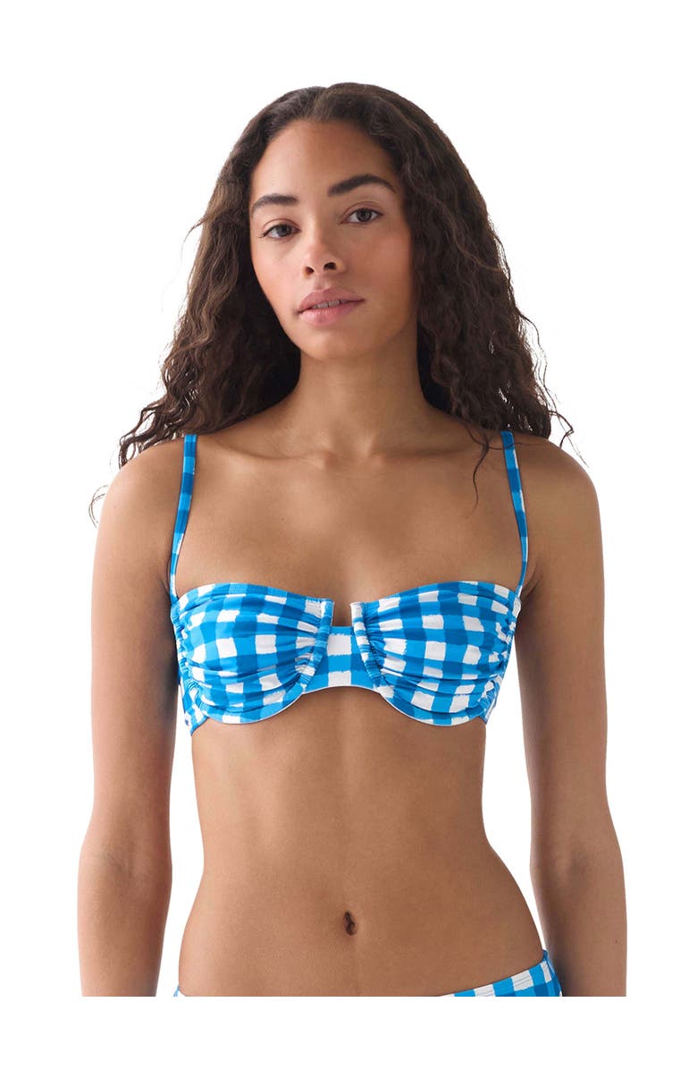 Kate Spade New York Gingham Ruched Bra Swim Top Swimsuit, Alternate, color, Santorini Blue