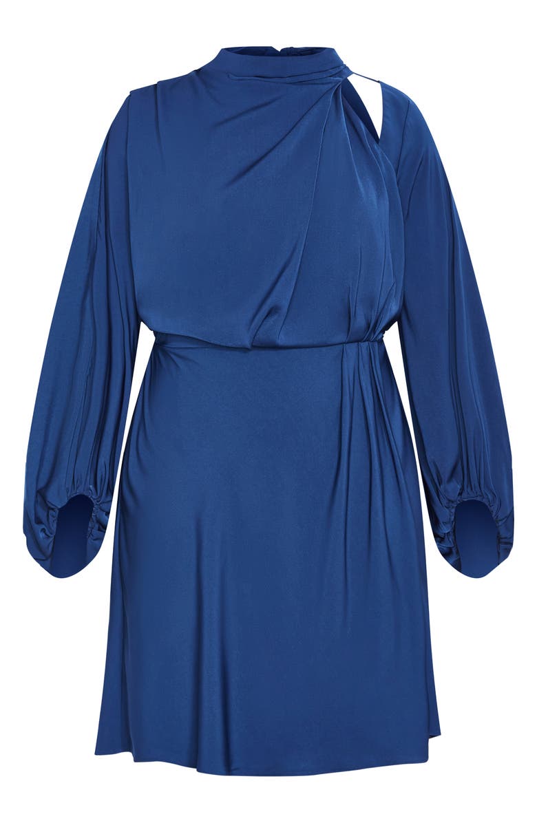 City Chic Jaylee Shoulder Cutout Long Sleeve Dress, Alternate, color, Deep Ocean