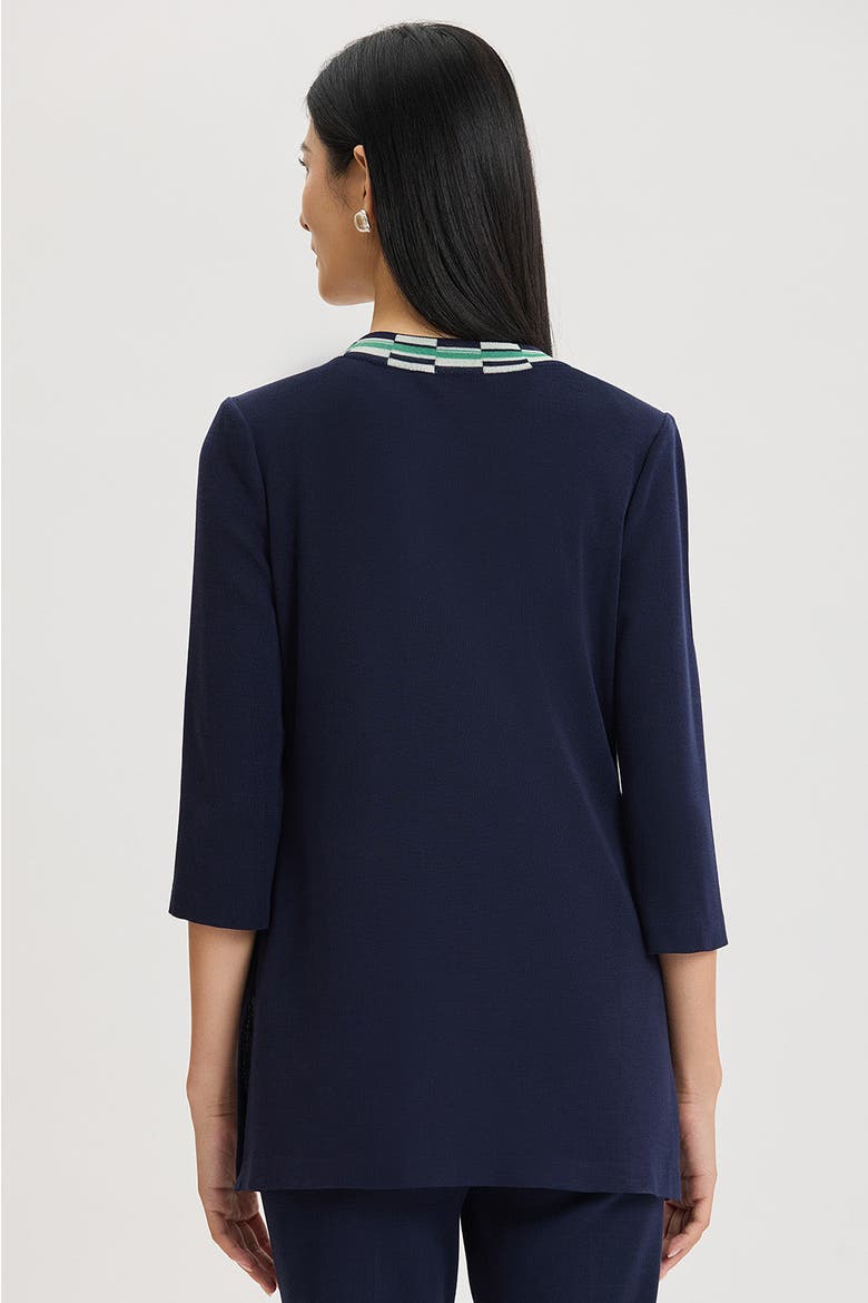 Heritage Checkered Trim Soft Knit Jacket, Alternate, color, Indigo/Kelly Green/Ivory
