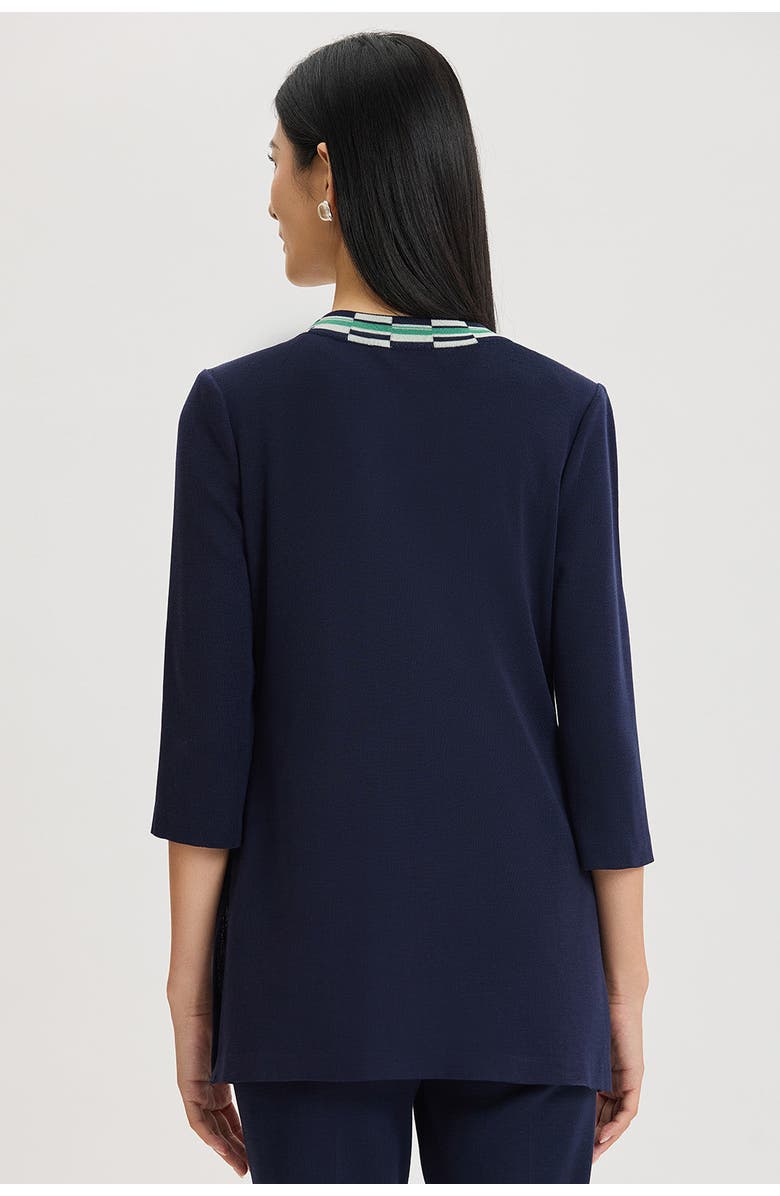 Ming Wang Heritage Checkered Trim Soft Knit Jacket, Alternate, color, Indigo/Kelly Green/Ivory