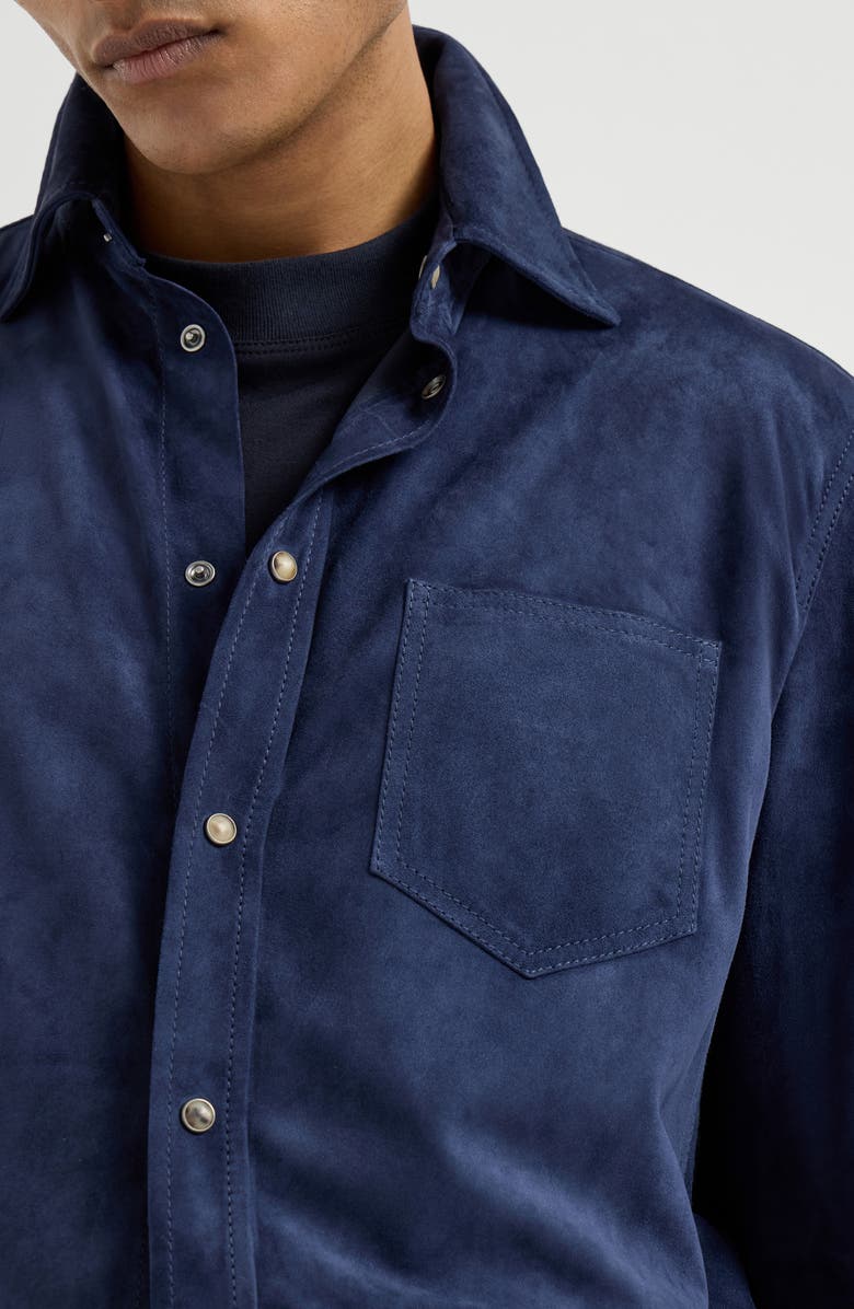 Brunello Cucinelli Suede overshirt, Alternate, color, Ink