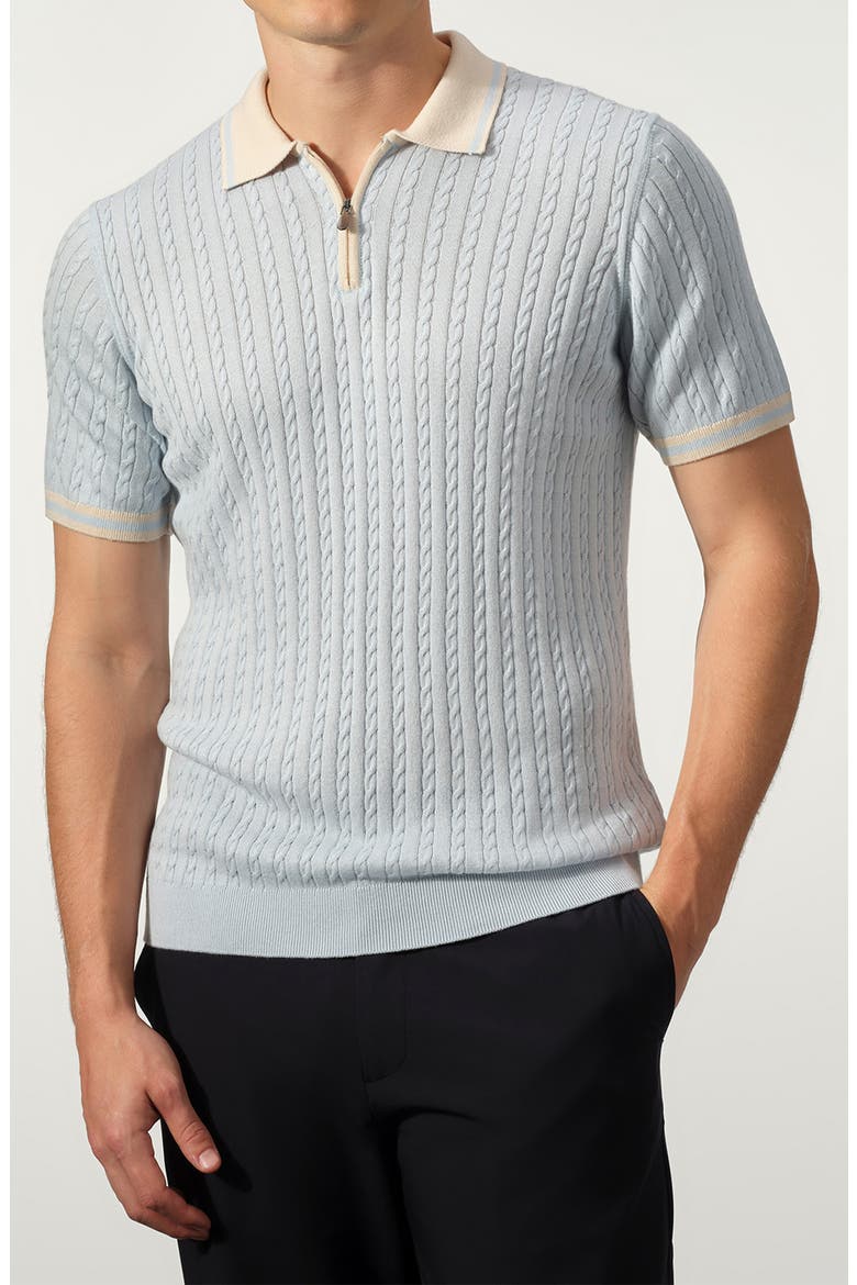 Cable Knit Polo Sweater, Main, color, SKY