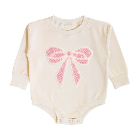 Pearl Bow Patch Long Sleeve Romper (Baby)