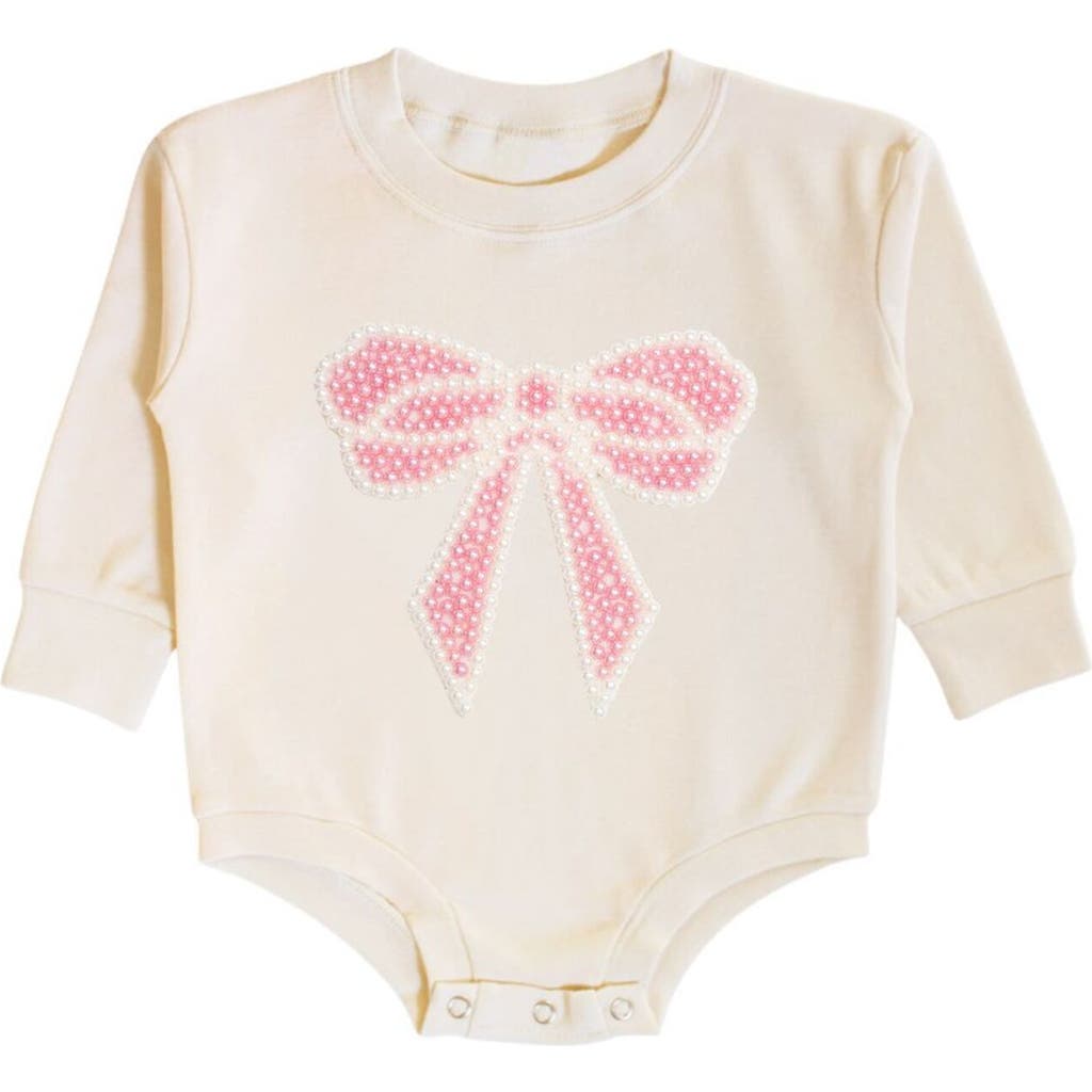 Sweet Wink Girls' Pearl Bow Patch Long Sleeve Romper - Baby In Brown