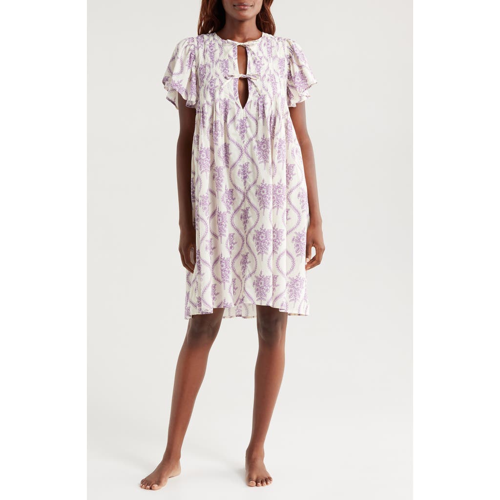 Desmond & Dempsey Pleated Flutter Sleeve Cotton Nightgown