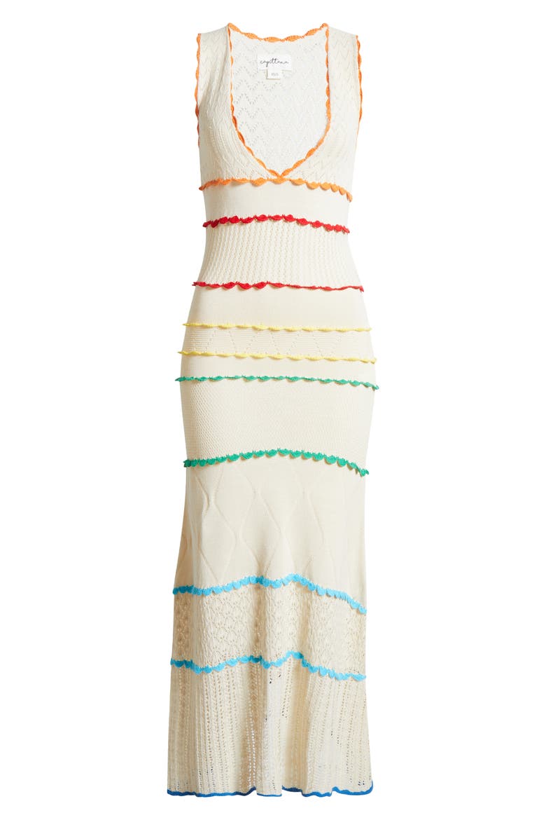 Abbie Tiered Mixed Stitch Cover-Up Maxi Dress, Alternate, color, MULTICOLOR