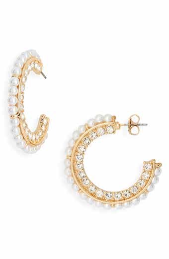 NORDSTROM RACK Crystal & Faux Pearl Hoop Earrings
