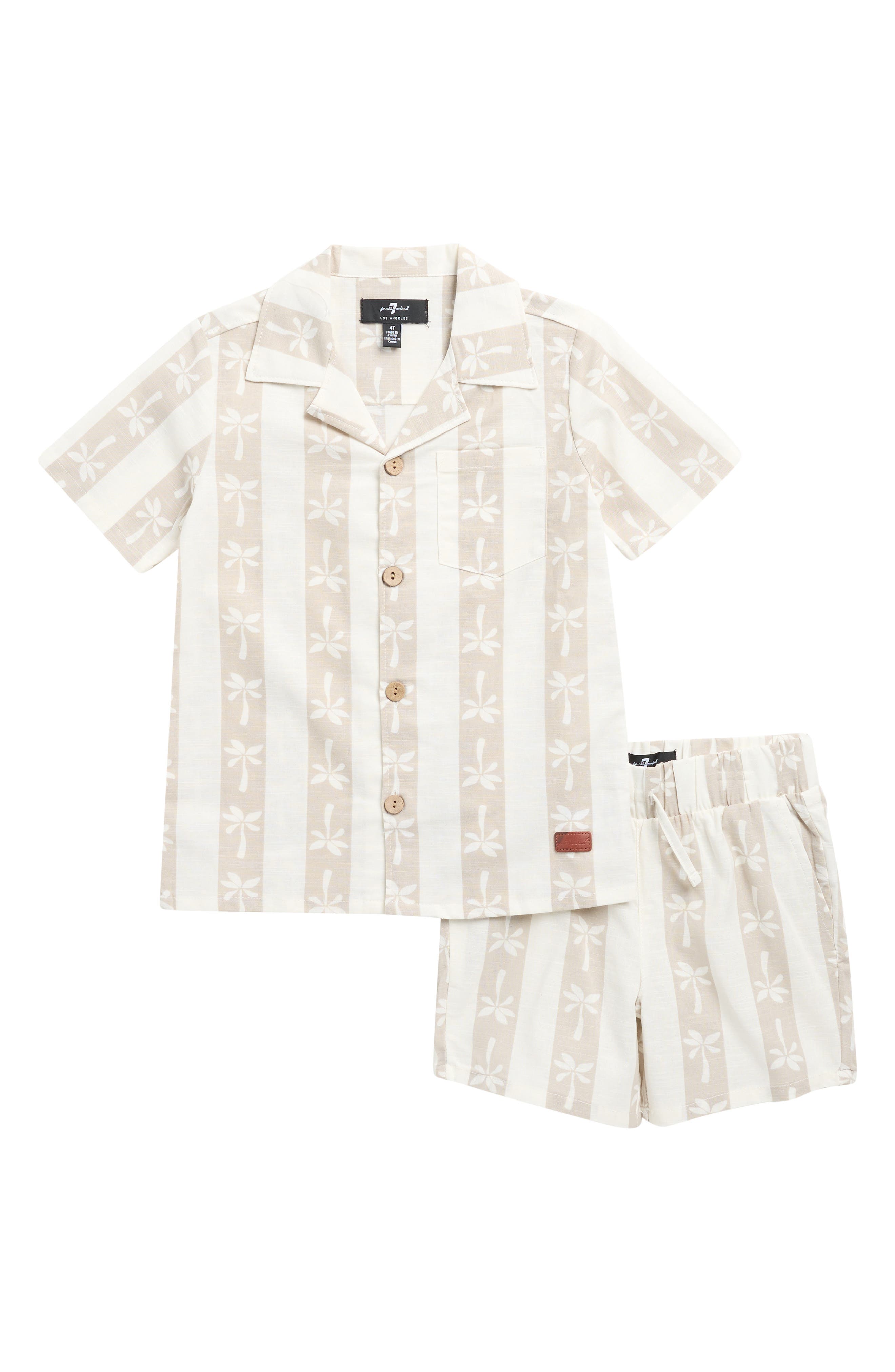 7 For All Mankind Kids' Cotton & Linen Shirt & Shorts Set
