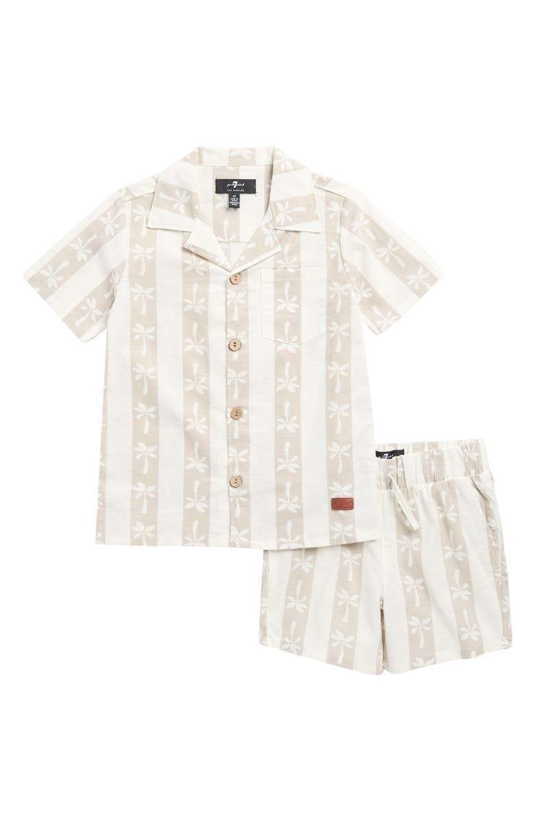 7 For All Mankind Kids' Cotton & Linen Shirt & Shorts Set, Main, color, Vanilla