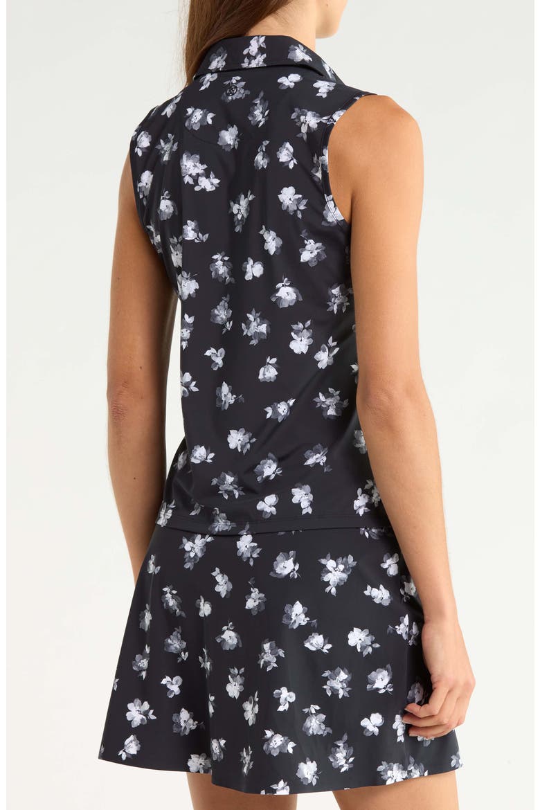 Moody Floral Silky Tech Performance Sleeveless Polo, Alternate, color, ONYX