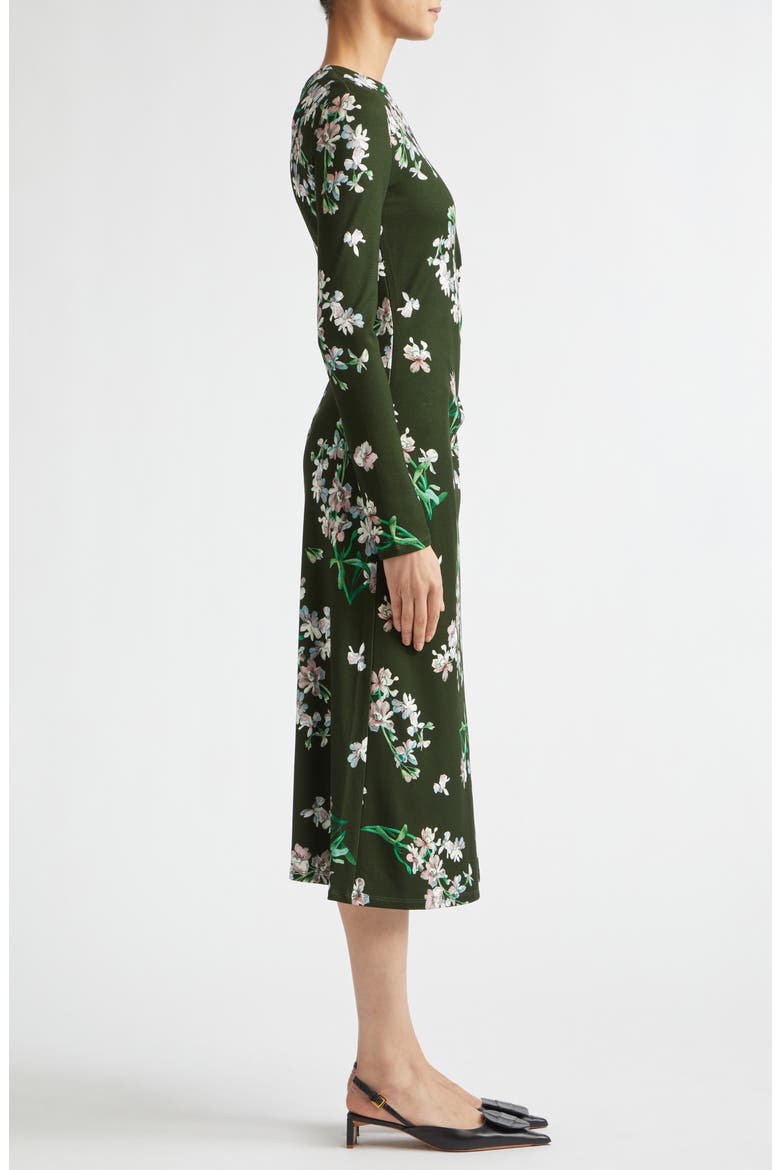 Floral Long Sleeve Ponte Midi Dress, Alternate, color, PAINTED ORCHID FOREST GREEN