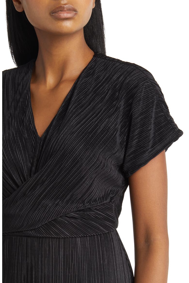Twist Front Plissé Pleated Midi Dress, Alternate, color, ANNE BLACK