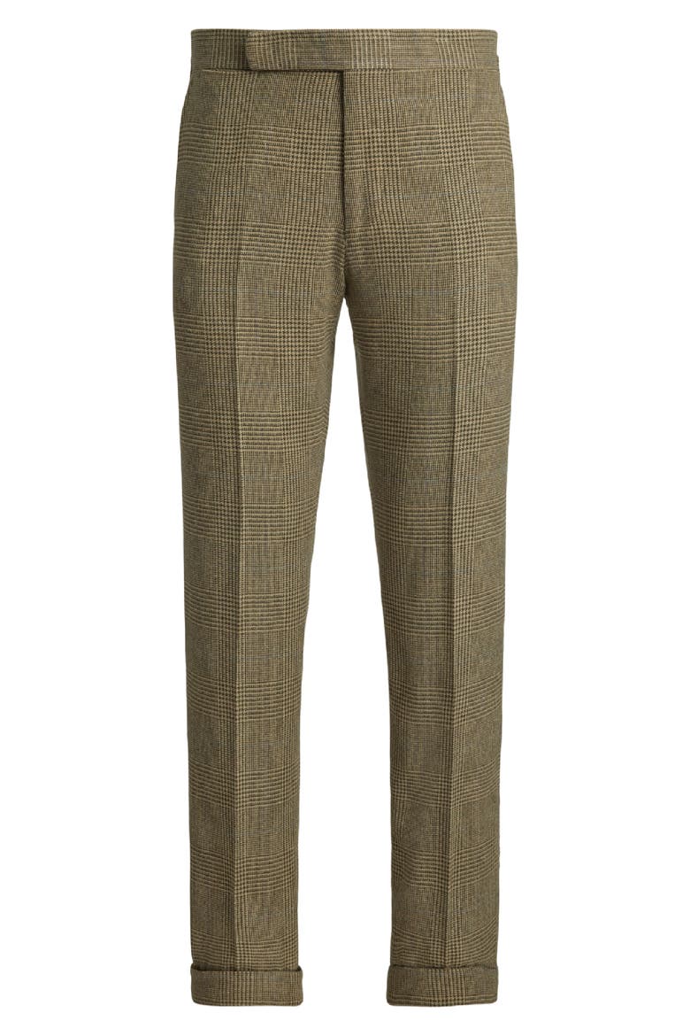 Glen Plaid Silk, Wool & Cashmere Cuffed Pants, Alternate, color, ARTICHOKE GREEN MULTI
