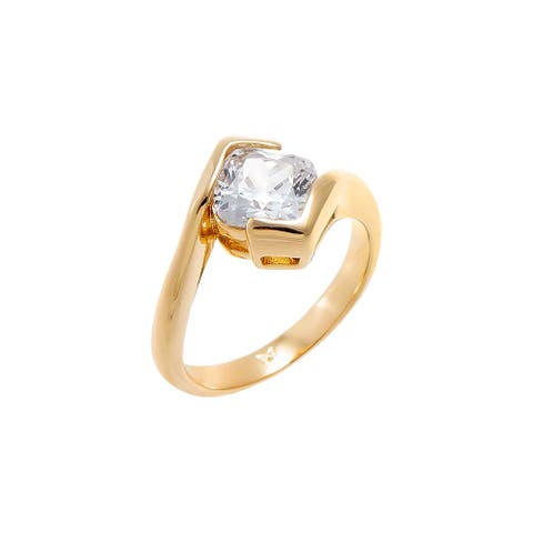 CZ Solitaire Square Bezeled Pinky Ring