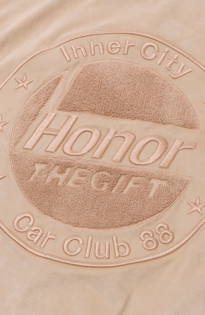 HONOR THE GIFT Oil Head Varsity Jacket, Alternate, color, Tan