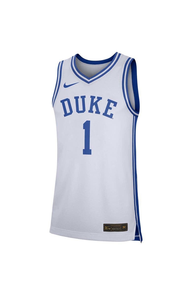 Nike Men's Nike #1 White Duke Blue Devils Replica Jersey, Alternate, color,