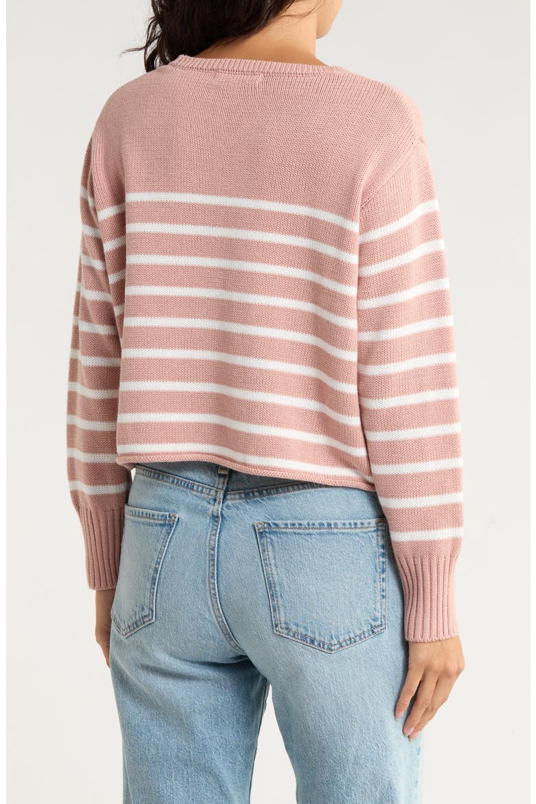 Stripe Boxy Crop Cotton Blend Sweater, Alternate, color, MISTY ROSE/ CREM
