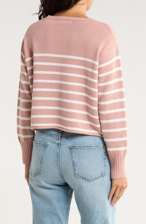 Vigoss Stripe Boxy Crop Cotton Blend Sweater In Pink