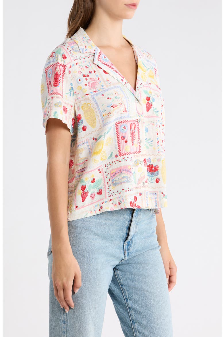Post Card Print Linen Blend Camp Shirt, Alternate, color, MULTI POSTCARD