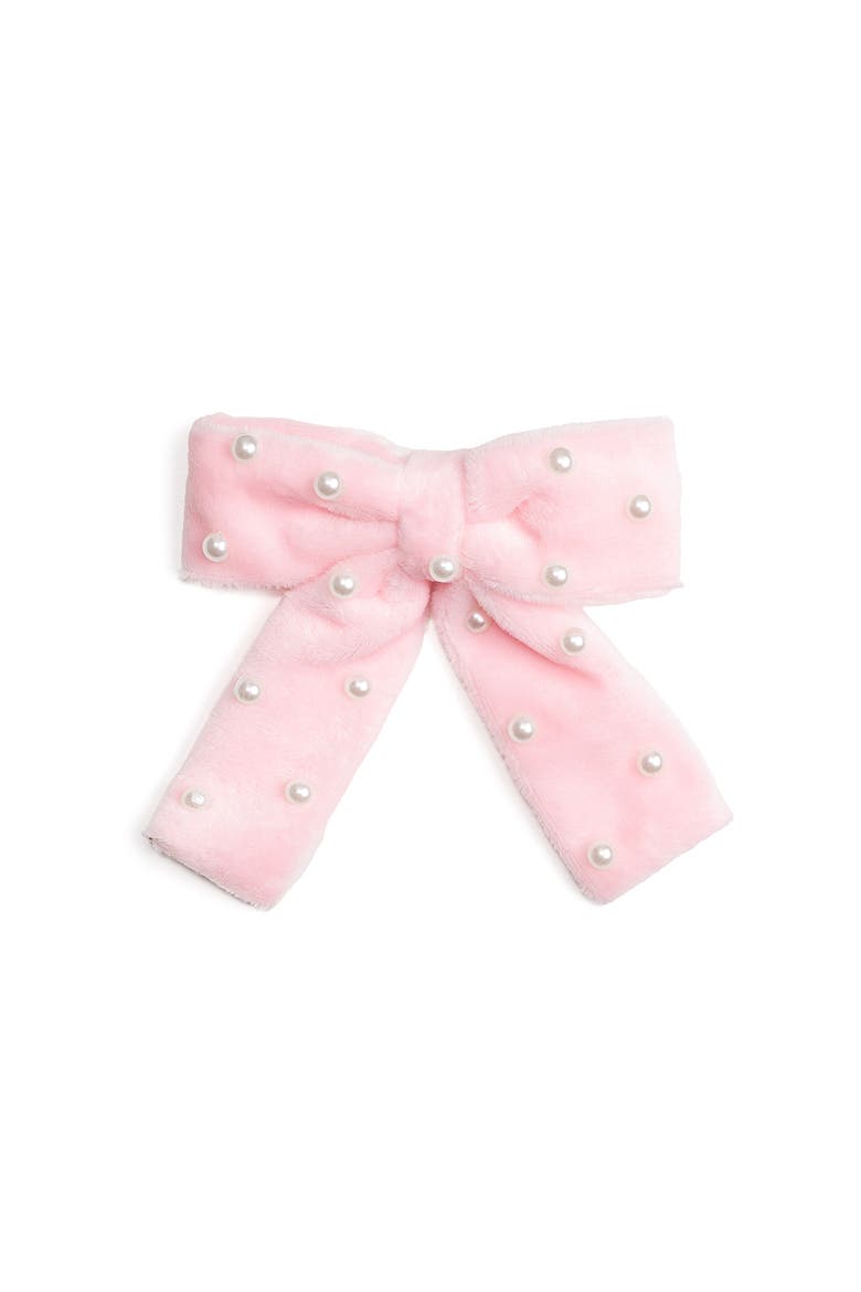 Pink Velvet Pearl Bow Clip, Main, color, Pink