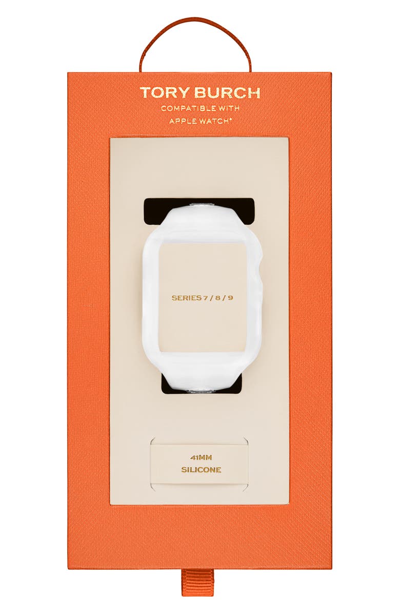 Tory Burch T Monogram Silicone Apple Watch<sup>®</sup> Watchband, 41mm, Alternate, color, White