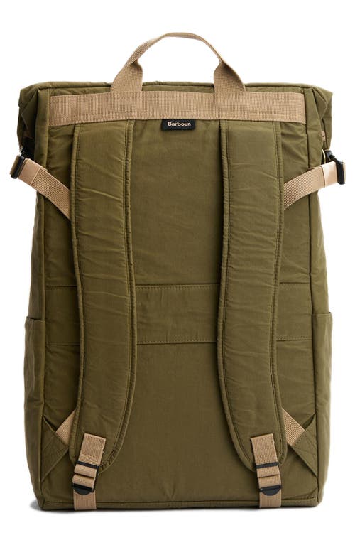 Barbour Transport Foldover Top Cotton Backpack In Dusky Green