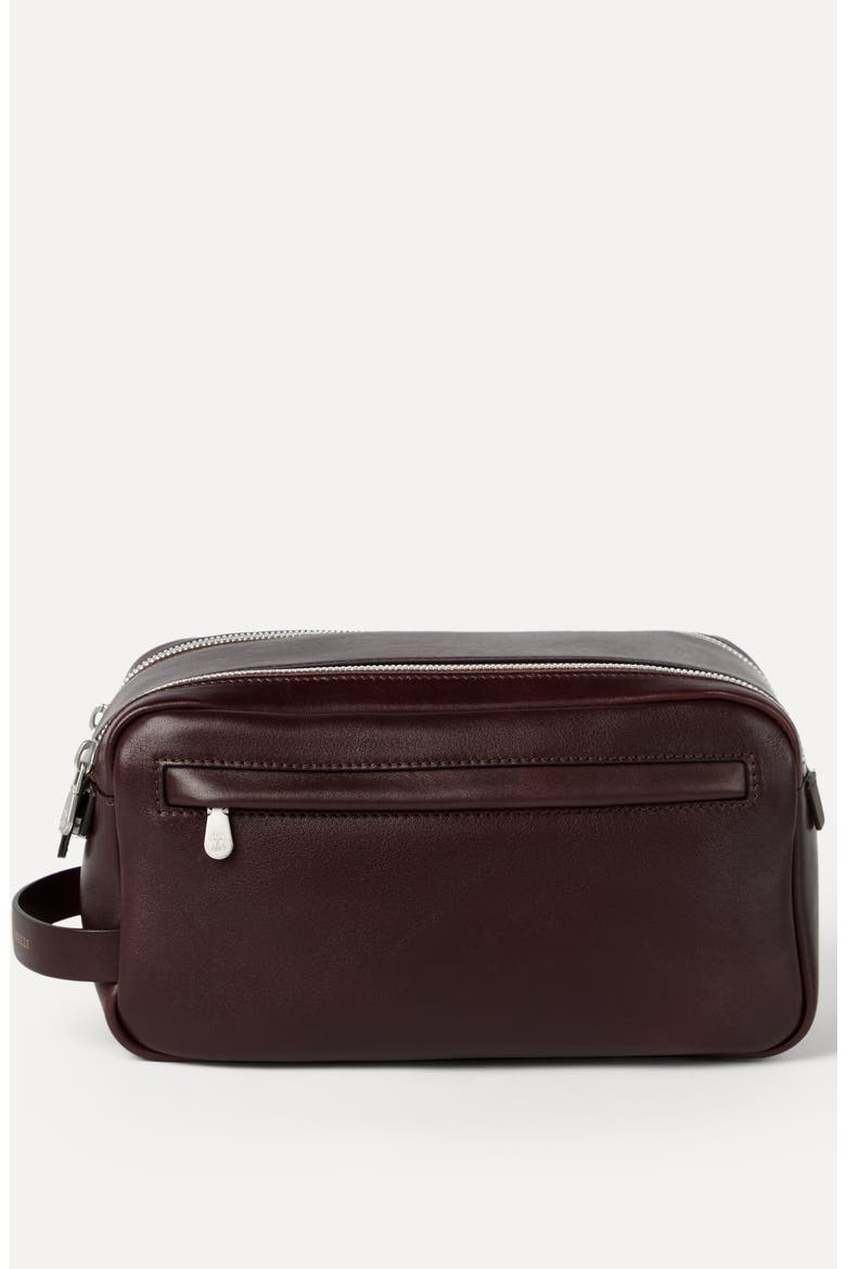 Calfskin beauty case with double zipper, Alternate, color, Burgundy