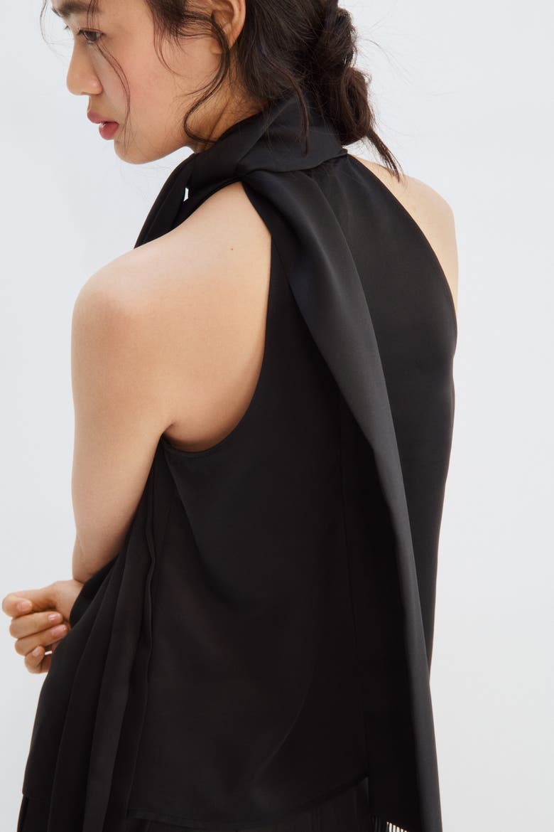 Scarf-detail Satin Top, Alternate, color, Black