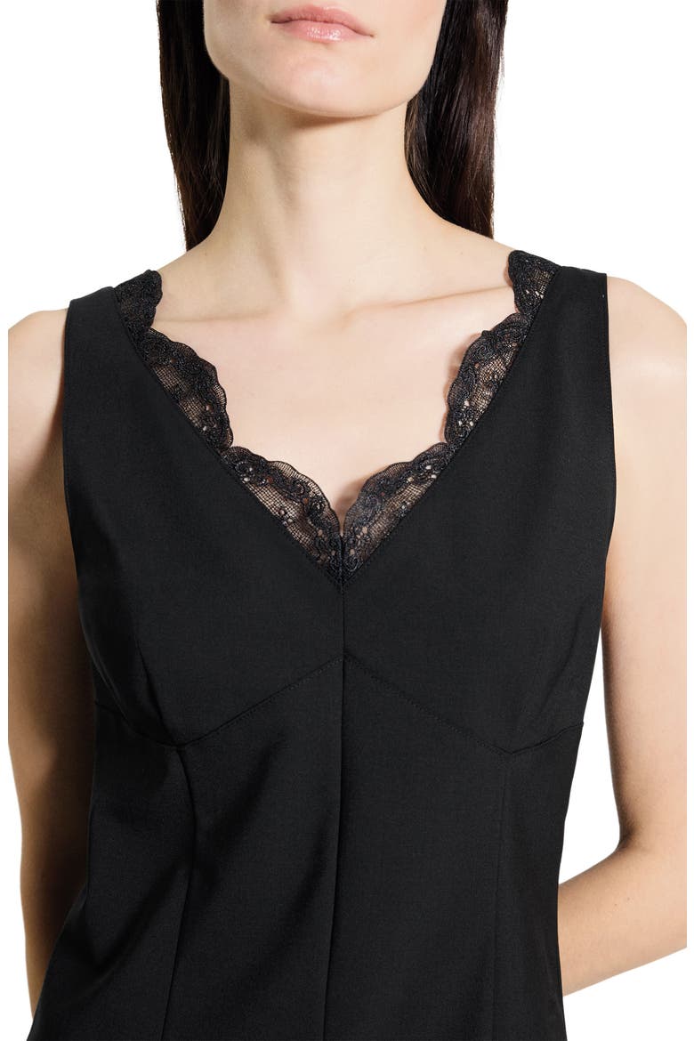 Lace Trim Tailored Virgin Wool Blend Top, Alternate, color, BLACK