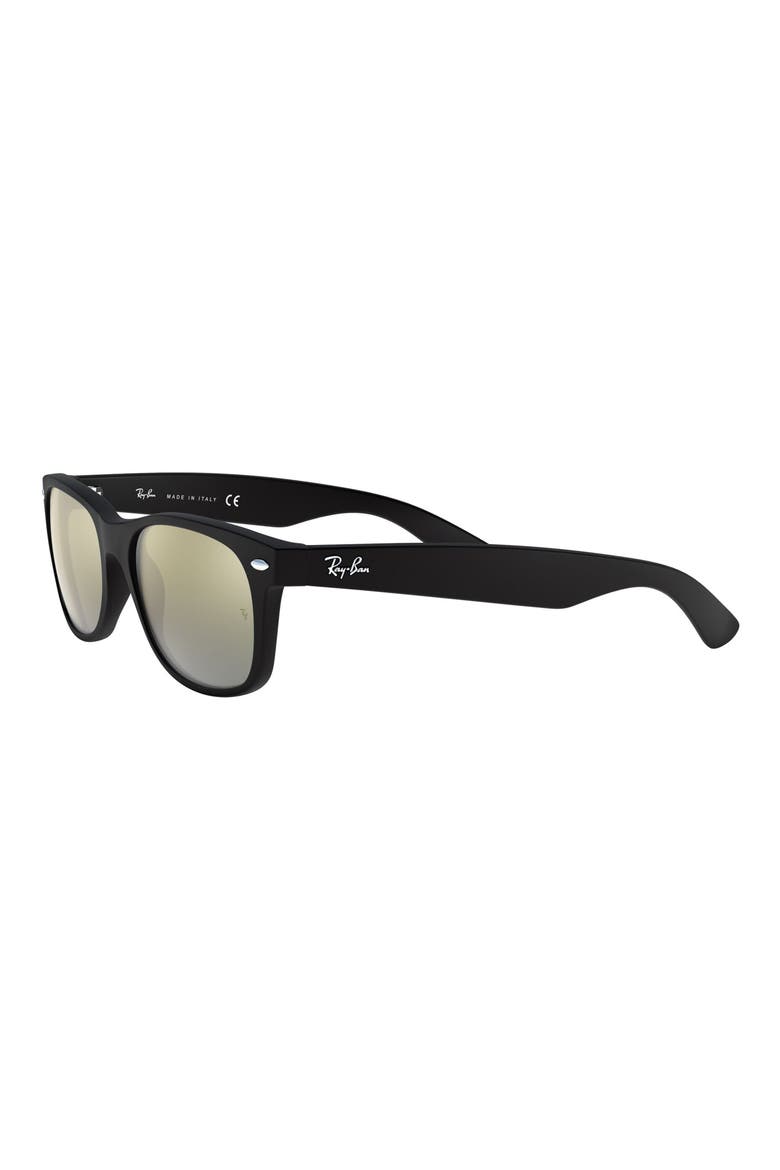 'New Wayfarer' 55mm Sunglasses, Alternate, color, RUBBER BLACK/GRN SILVER MIRROR