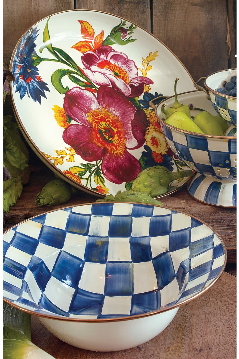 Royal Check Enameled Steel Serving Bowl, Alternate, color, BLUE/ WHITE