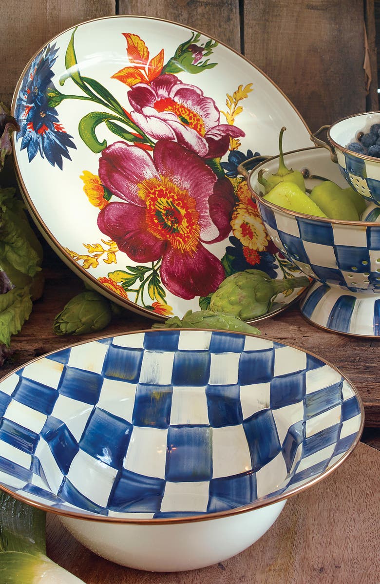MACKENZIE CHILDS Royal Check Enameled Steel Serving Bowl, Alternate, color, Blue/ White