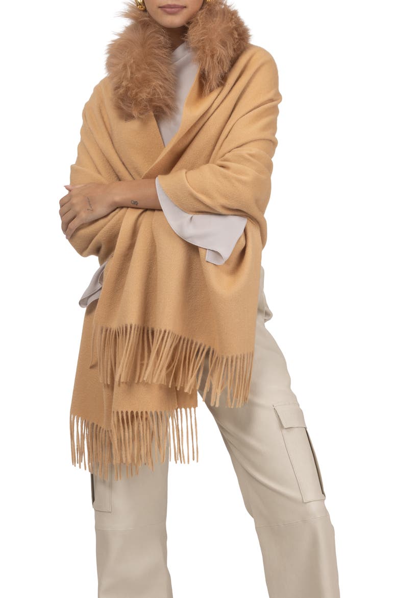 Select Cashmere Stole with Select Collar, Main, color, LIGHT CAMEL
