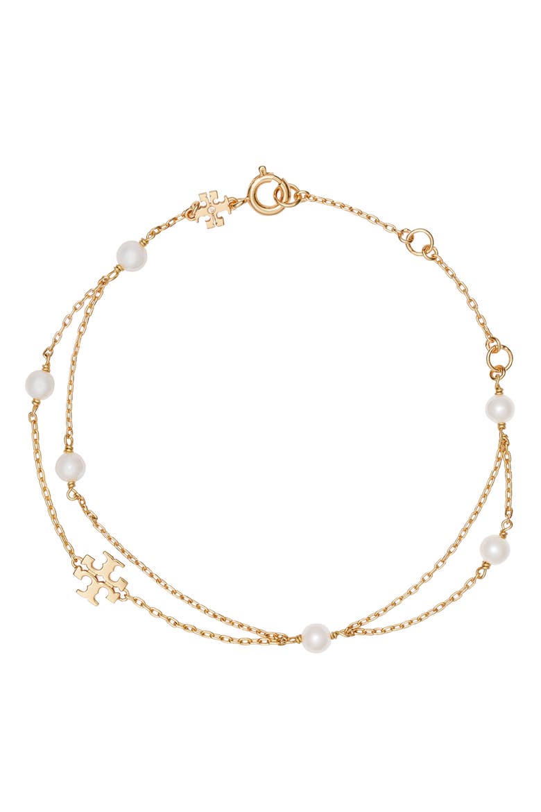 Kira Faux Pearl Layered Bracelet, Main, color, TORY GOLD / CREAM