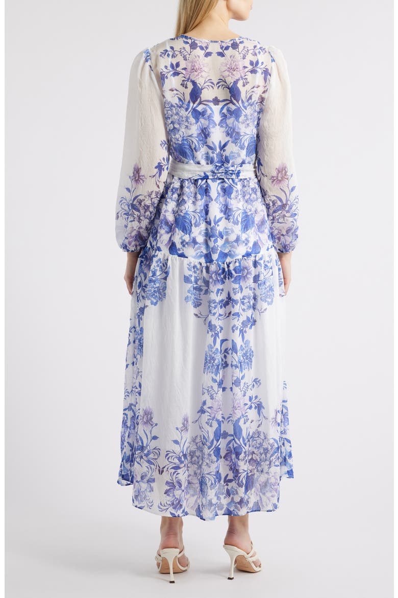 Placed Print Long Sleeve Maxi Dress, Alternate, color, BLUE WHITE