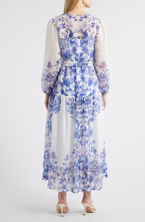Julia Jordan Placed Print Long Sleeve Maxi Dress In Blue White