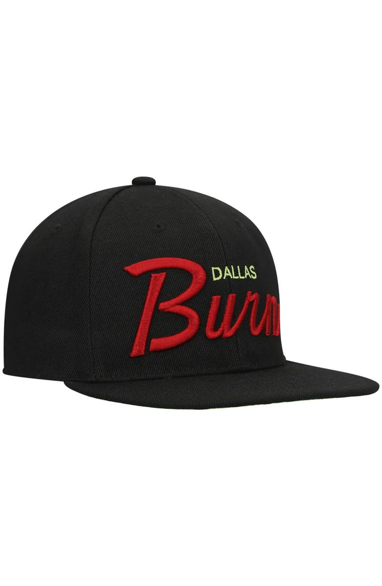 Mitchell & Ness Men's Mitchell & Ness Black/Green Dallas Burn Historic Logo Since '96 Foundation Script Snapback Hat, Alternate, color, 