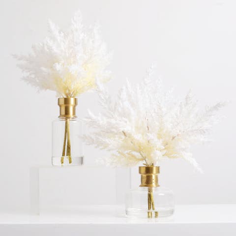Bleached Pampas Grass Arrangement in Glass Bud Vase