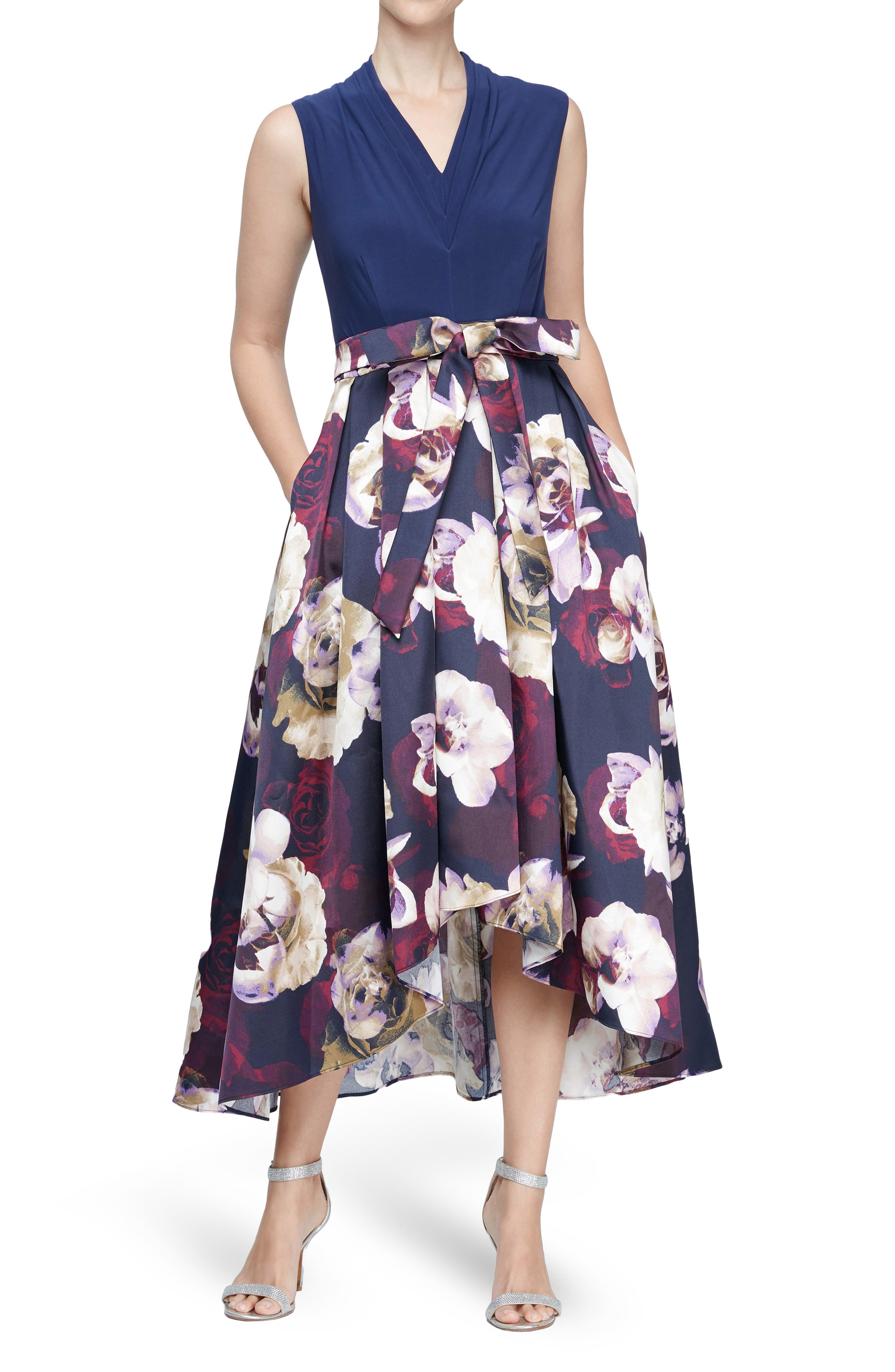 SL FASHIONS Mikado High/Low Floral Print Dress (Women) | Nordstromrack