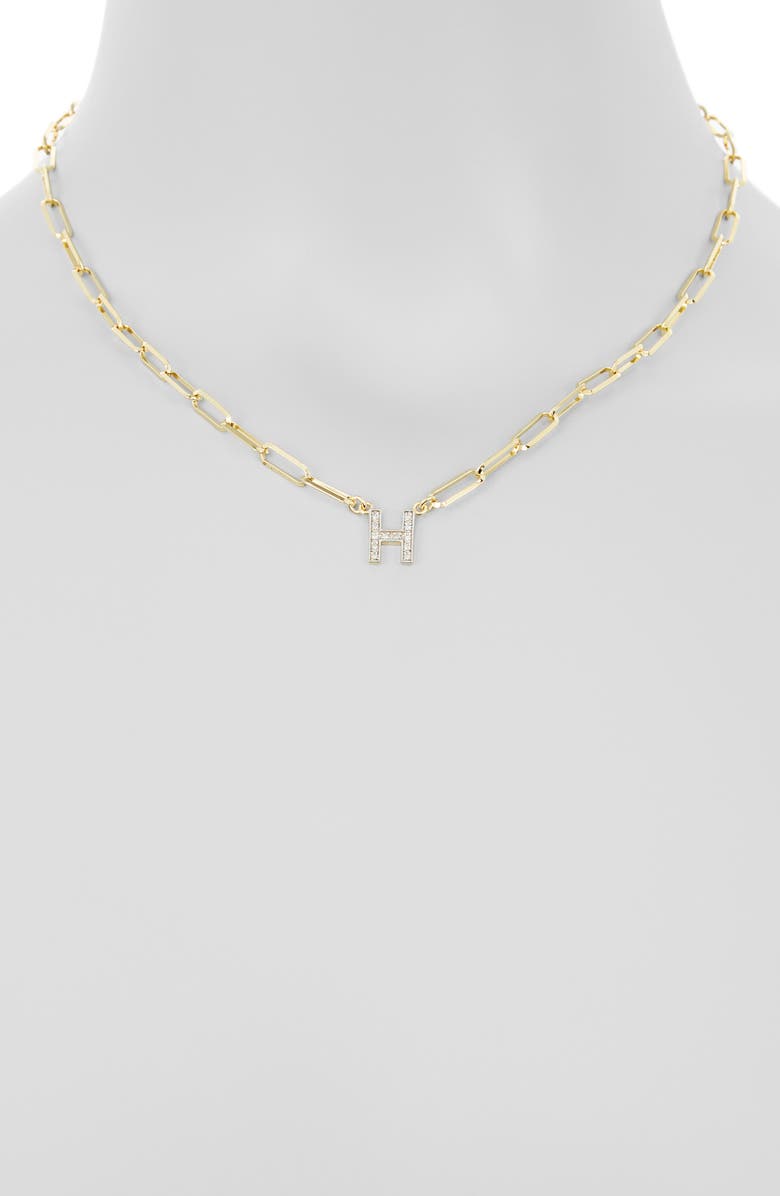 MESHMERISE Diamond Initial Charm Paper Clip Chain Necklace, Alternate, color, Yellow-H